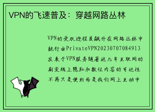 VPN的飞速普及：穿越网路丛林